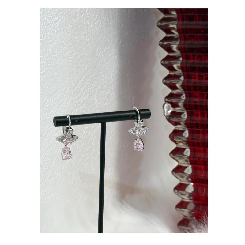 铜合金合成锆石耳饰 【人鱼泪耳环】粉色少女心立体半球爆款耳钉