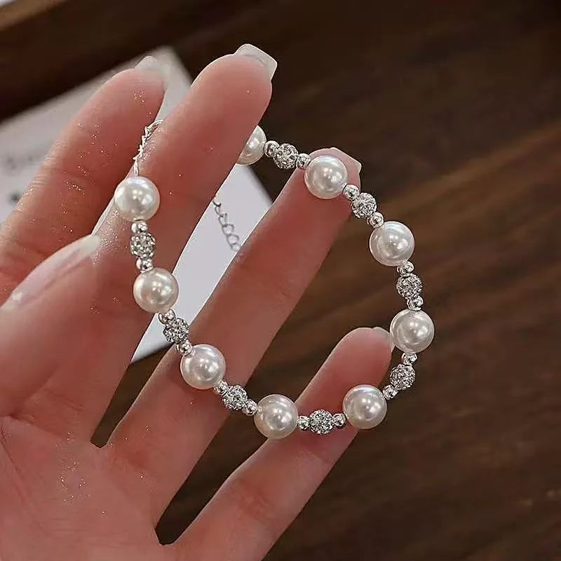 925银仿珍珠手链 925银施家珍珠手链百搭轻奢款精致钻手链