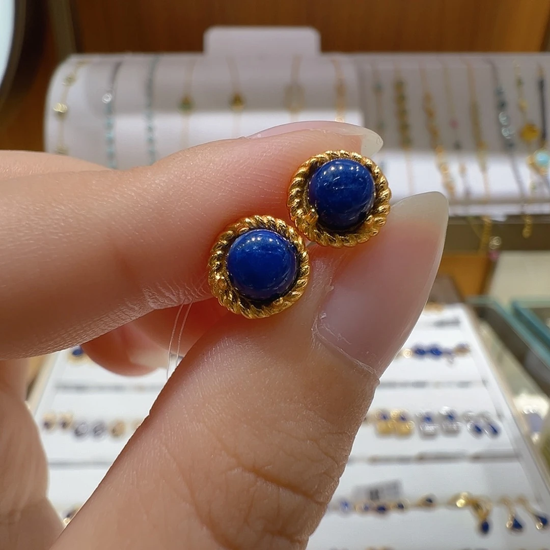 青金石银S925镶嵌耳饰