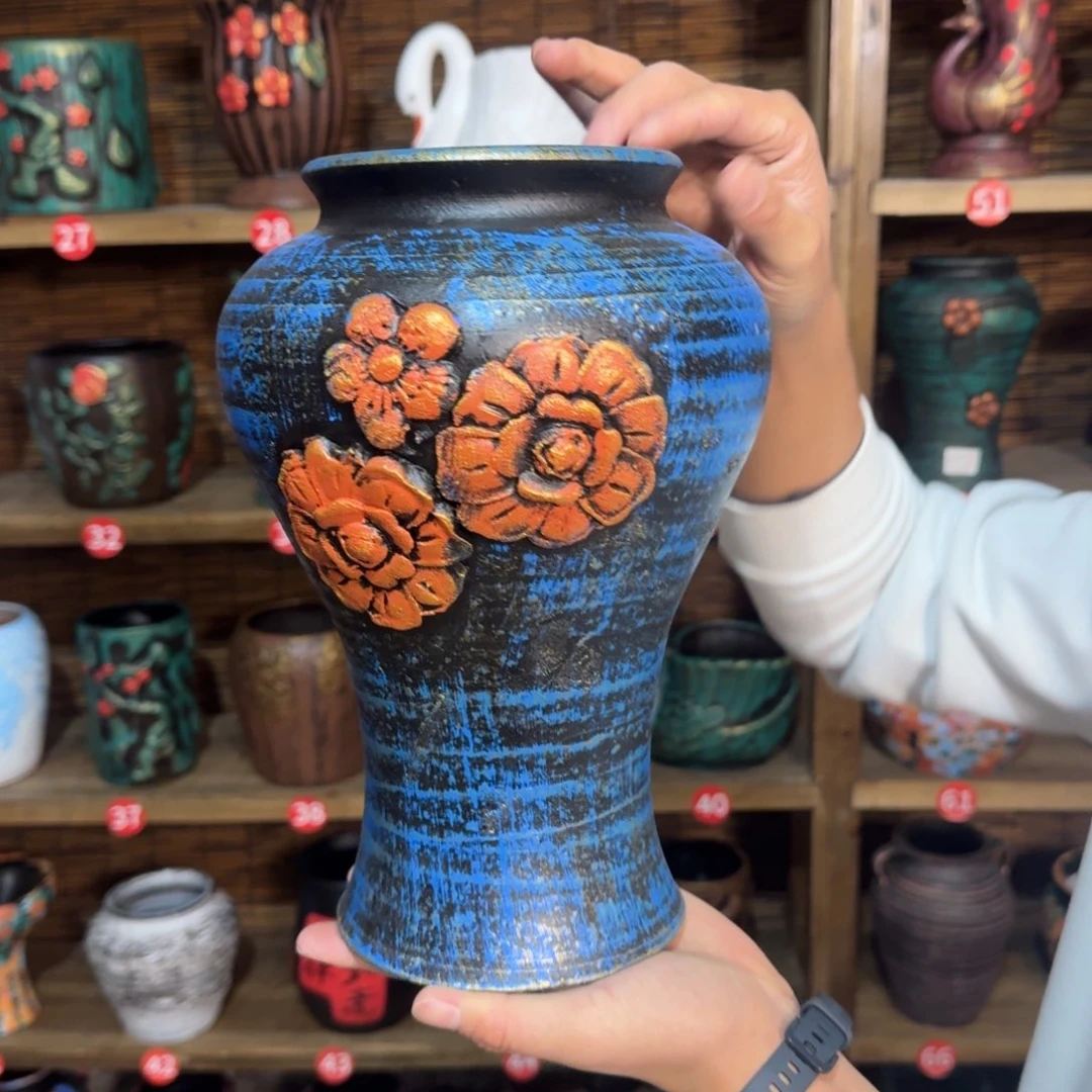 红陶浮雕花盆炸炸炸炸