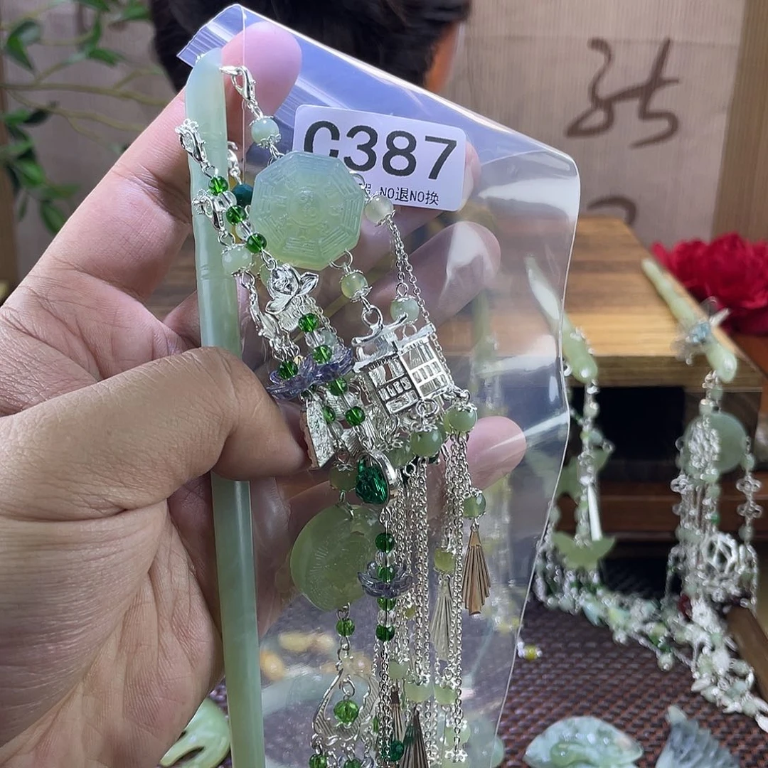 蛇纹石玉合金发饰青**水
