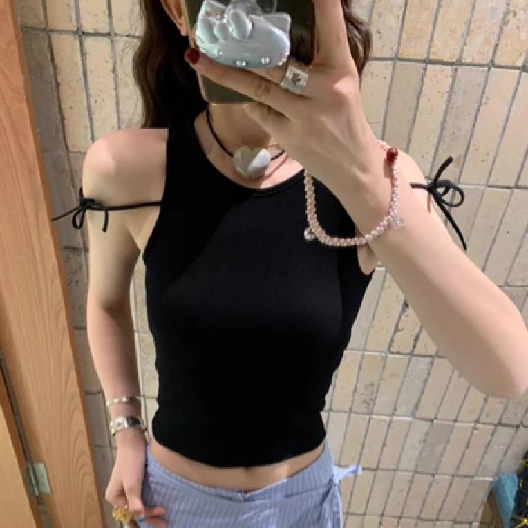 le rouge周美美  极简主义懒人黑白显瘦绑带打底无袖工字背心