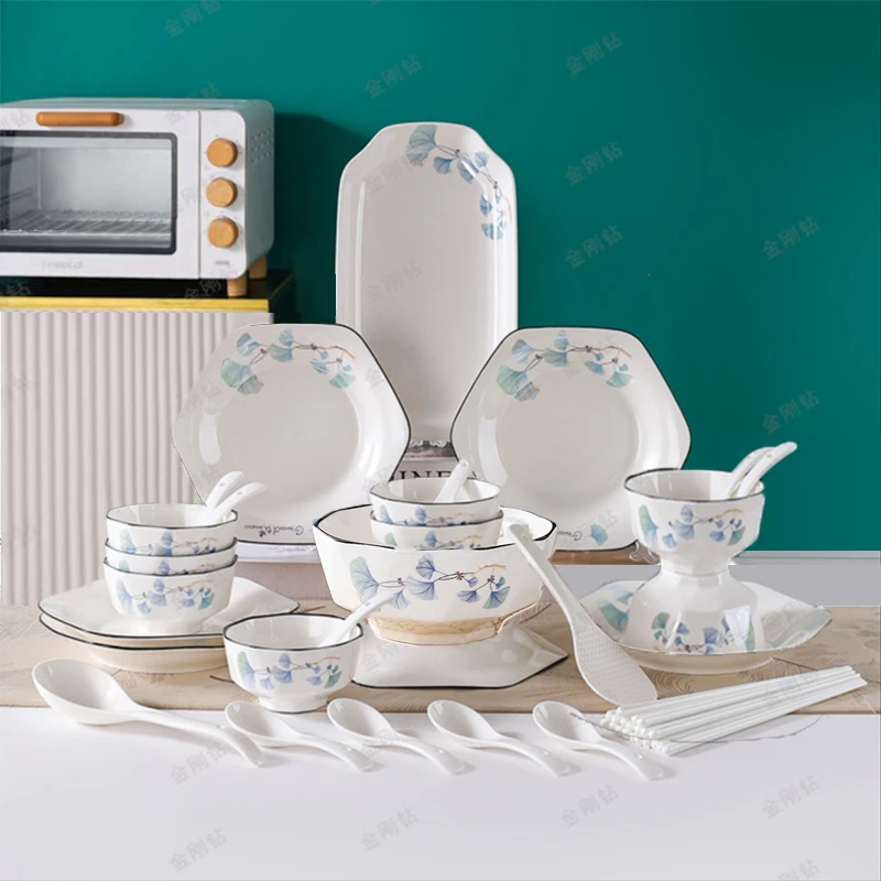 美好时光42件套六角盘陶瓷筷子家用陶瓷餐具碗盘工厂套装