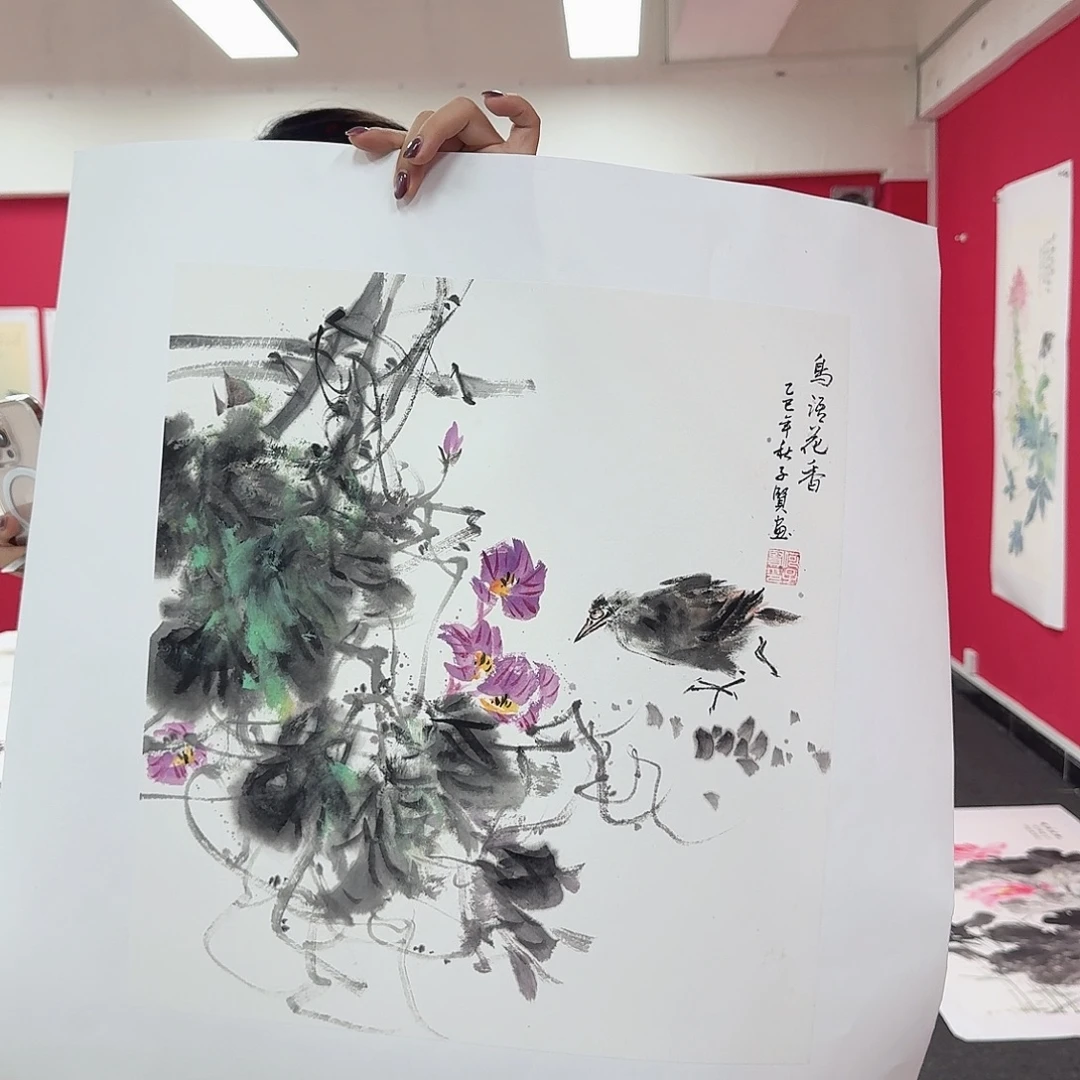 国画四尺斗方花鸟。