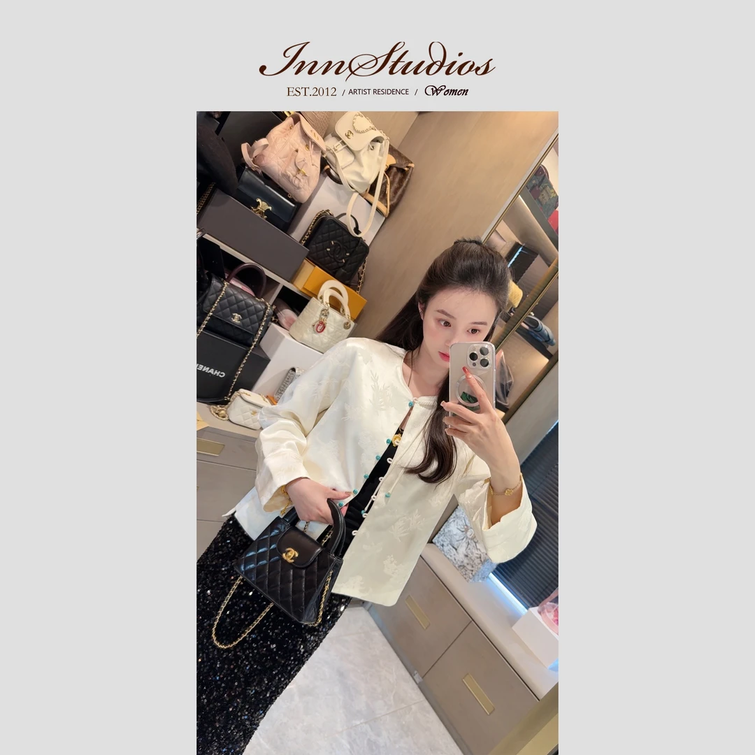 【晴大大私服】早春穿搭新中式盘扣提花圆领气质外套A0423