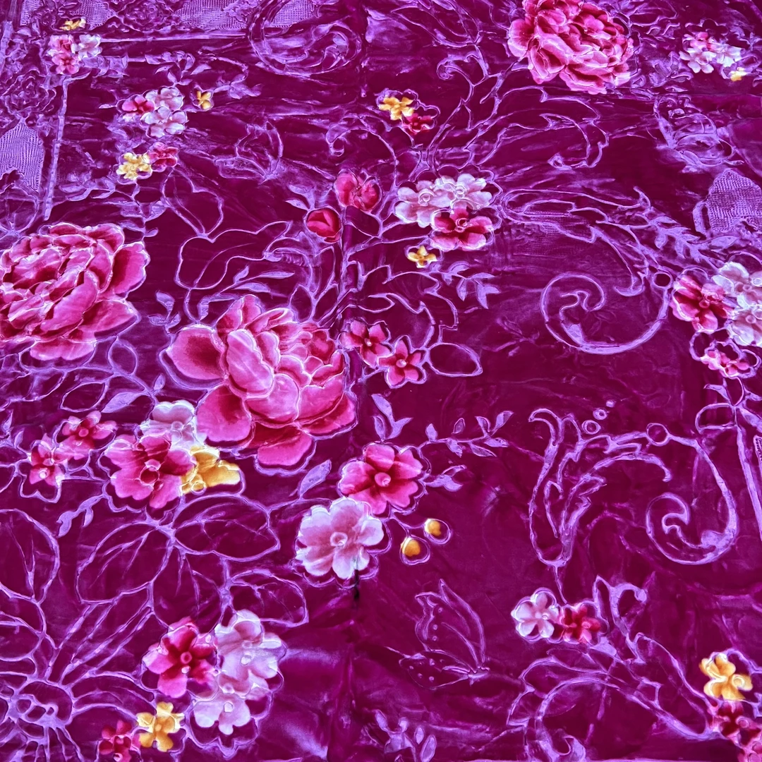 200×230cm 玫红色 牡丹飞舞 双层 盖毯午睡毯多功能卧室加