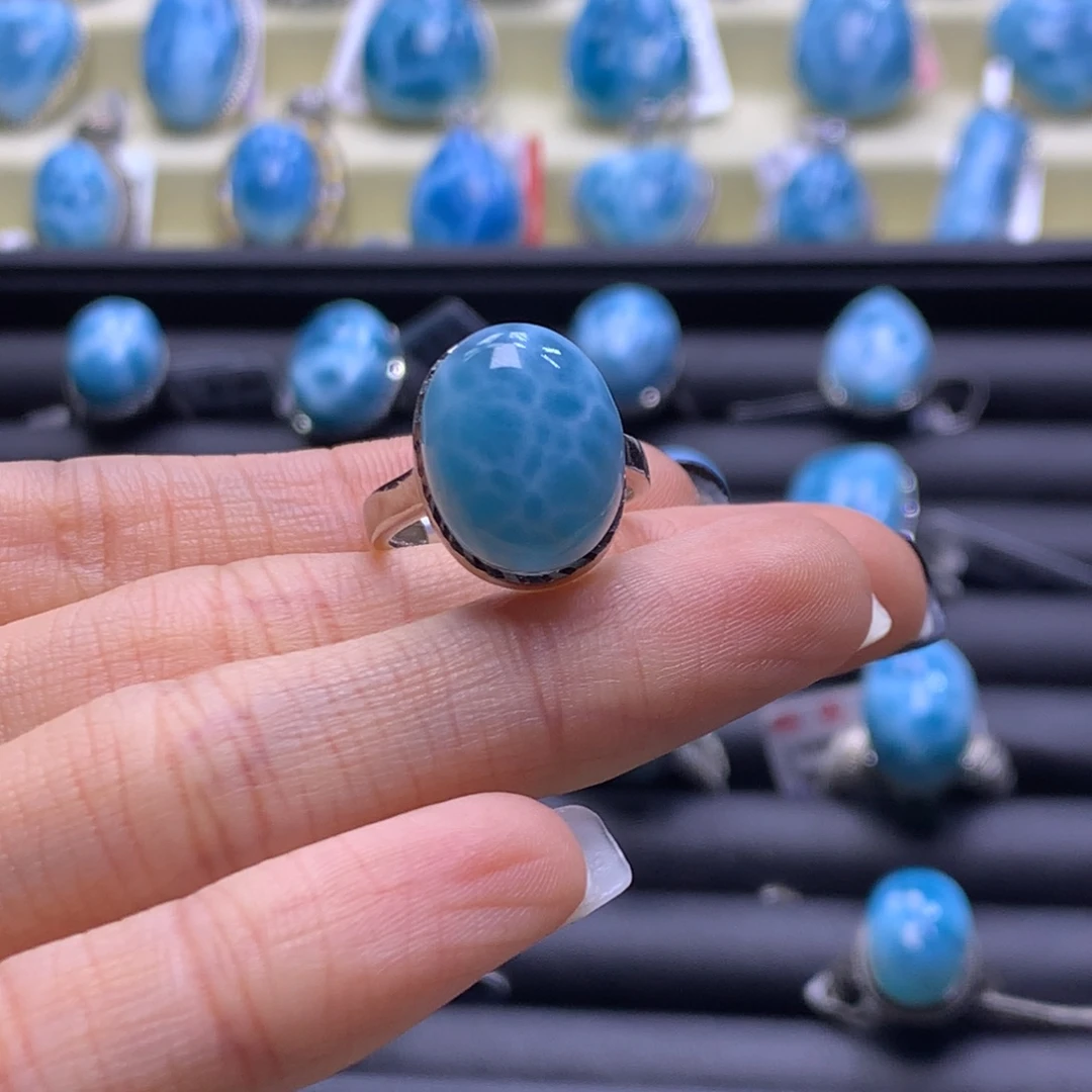 针钠钙石（海纹石）未镶嵌戒指蛋面戒指色差略异