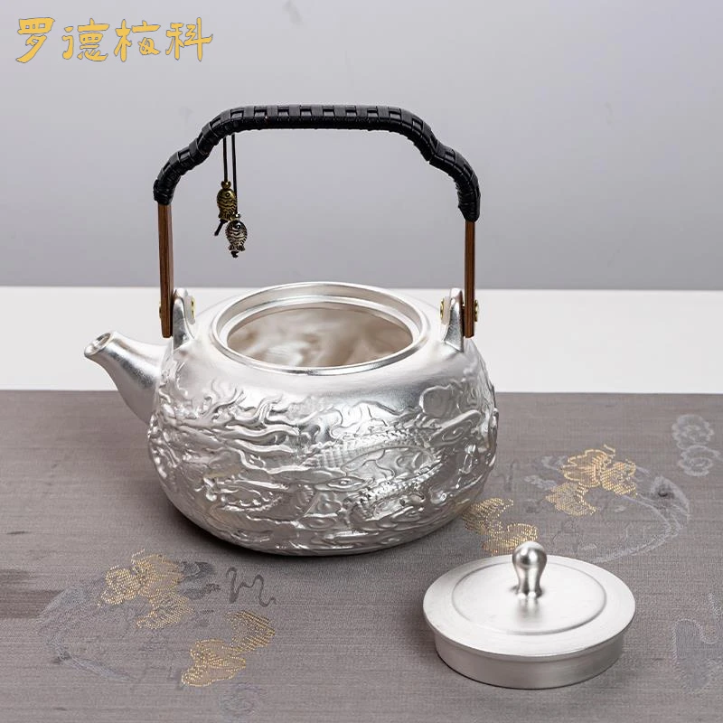 龙腾盛世提梁银壶瓷胎包银煮茶壶鎏银烧水壶泡茶家用防烫煮泡茶壶