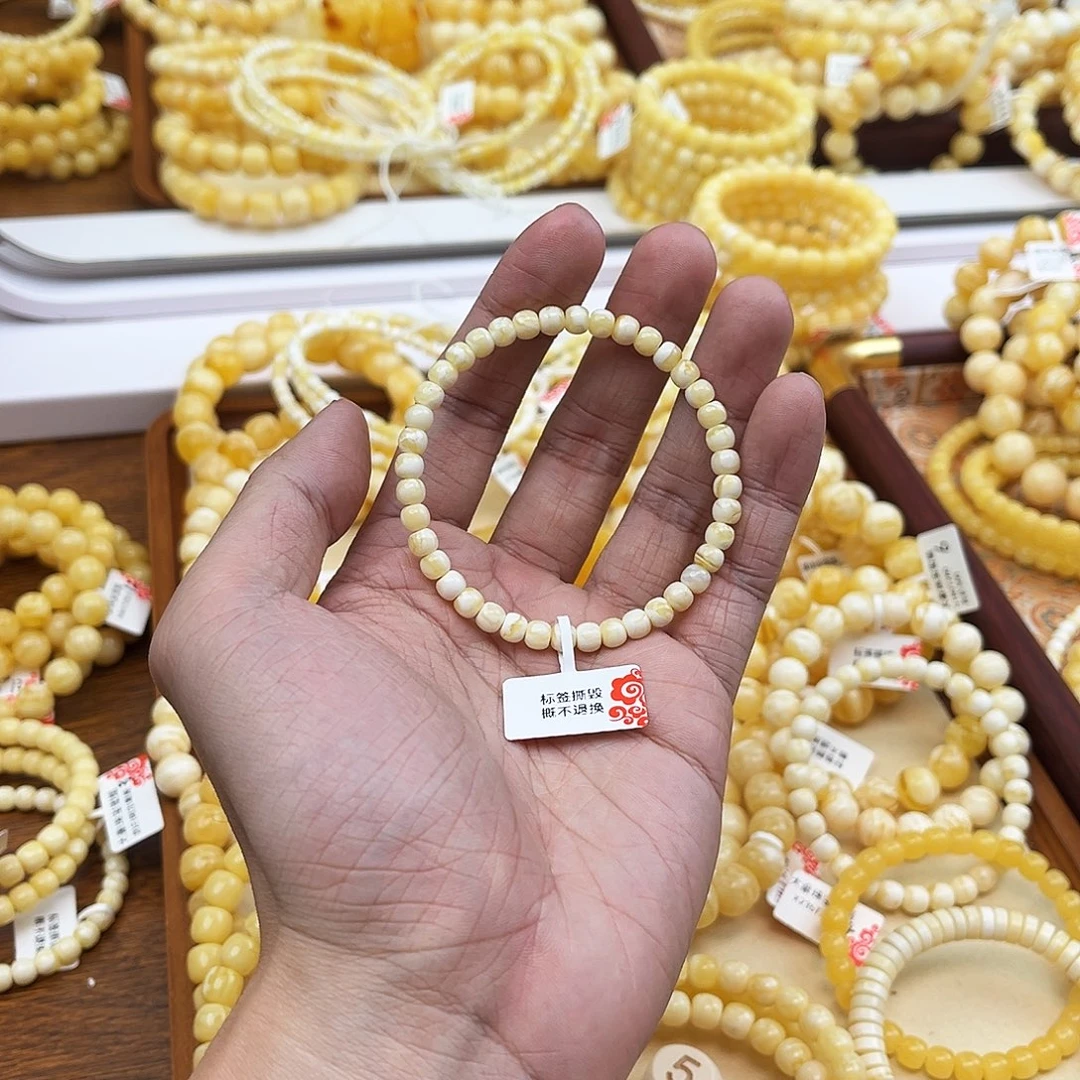 蜜蜡未镶嵌手链瓷白花5.5mm