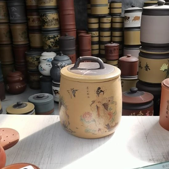 紫砂茶叶罐石瓢美女图4