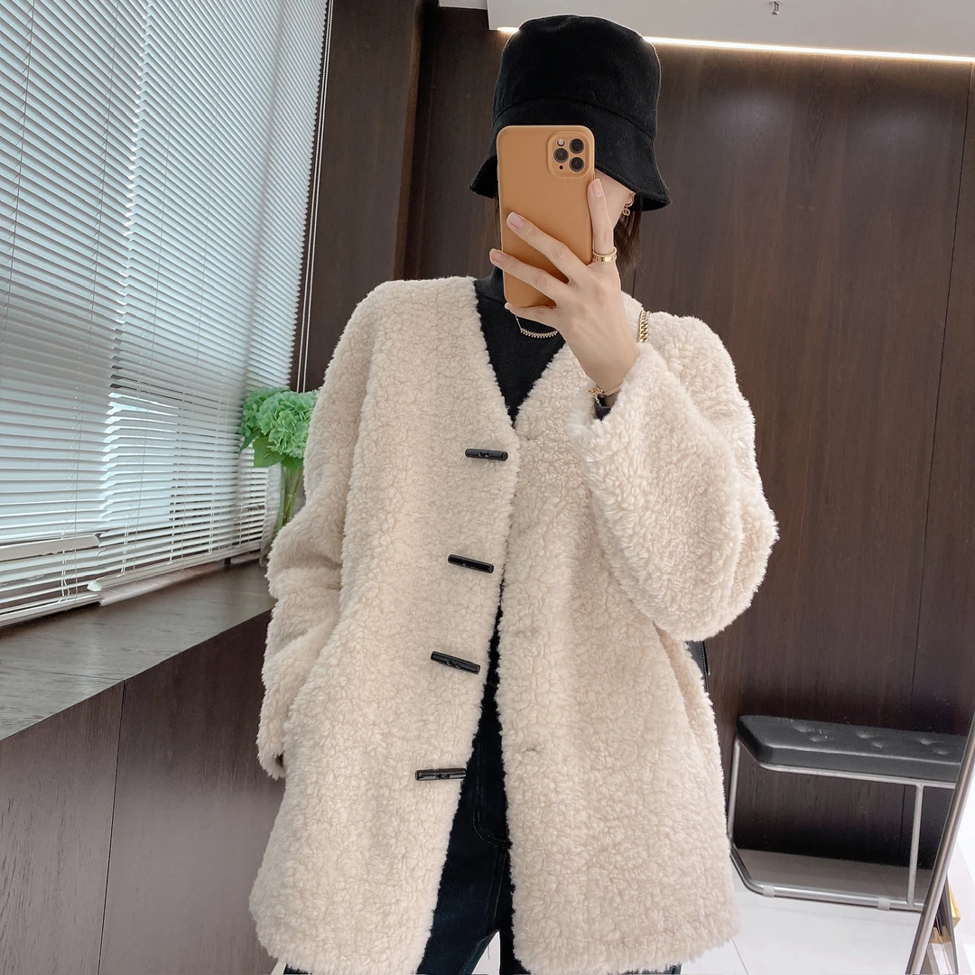 IMFLY金小金自制女装 毛毛外套DYW10023秋冬V领简约气质毛绒外套