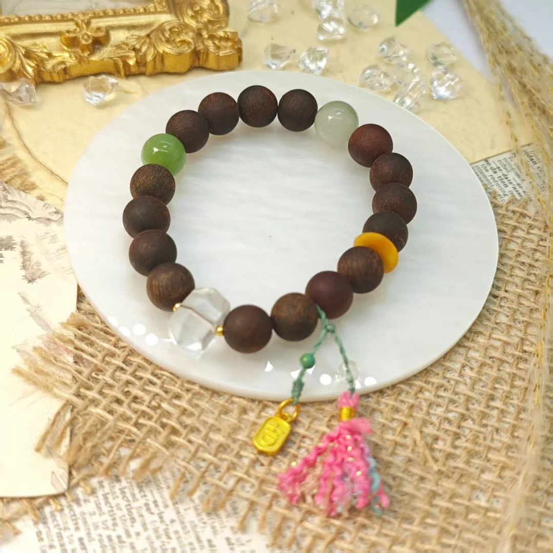 【止于】和田玉蜜蜡饼子降降香手链10(多样发其一) MY198