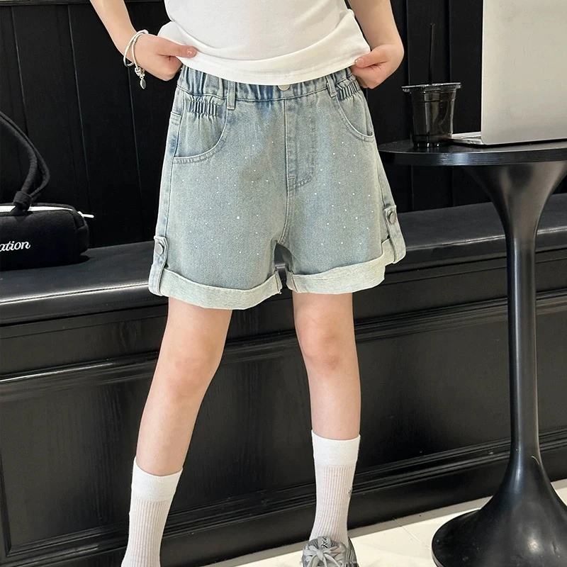 407哈哈家夏季新款女童带钻牛仔短裤