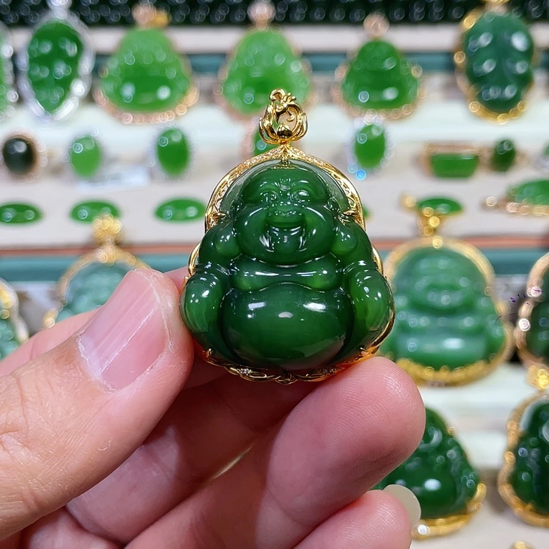 和田玉（碧玉）18K金镶嵌颈饰30mm