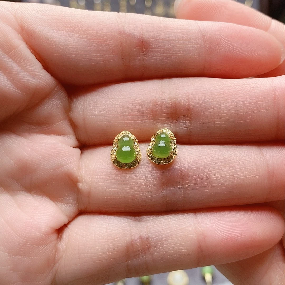 银S925镶嵌和田玉耳饰