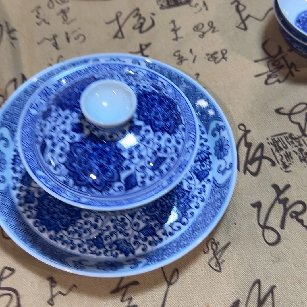 且****景德镇陶瓷微瑕捡漏盖碗加壶承
