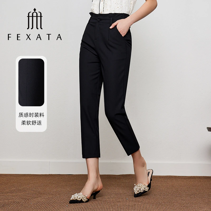 【达人专属】FEXATA斐格思时髦简约通勤气质黑色休闲裤F33J0715