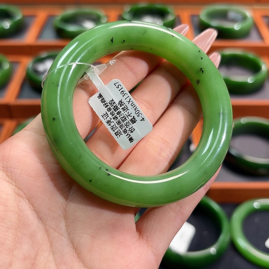 和田玉（碧玉）未镶嵌手镯苹果绿胖圆5253