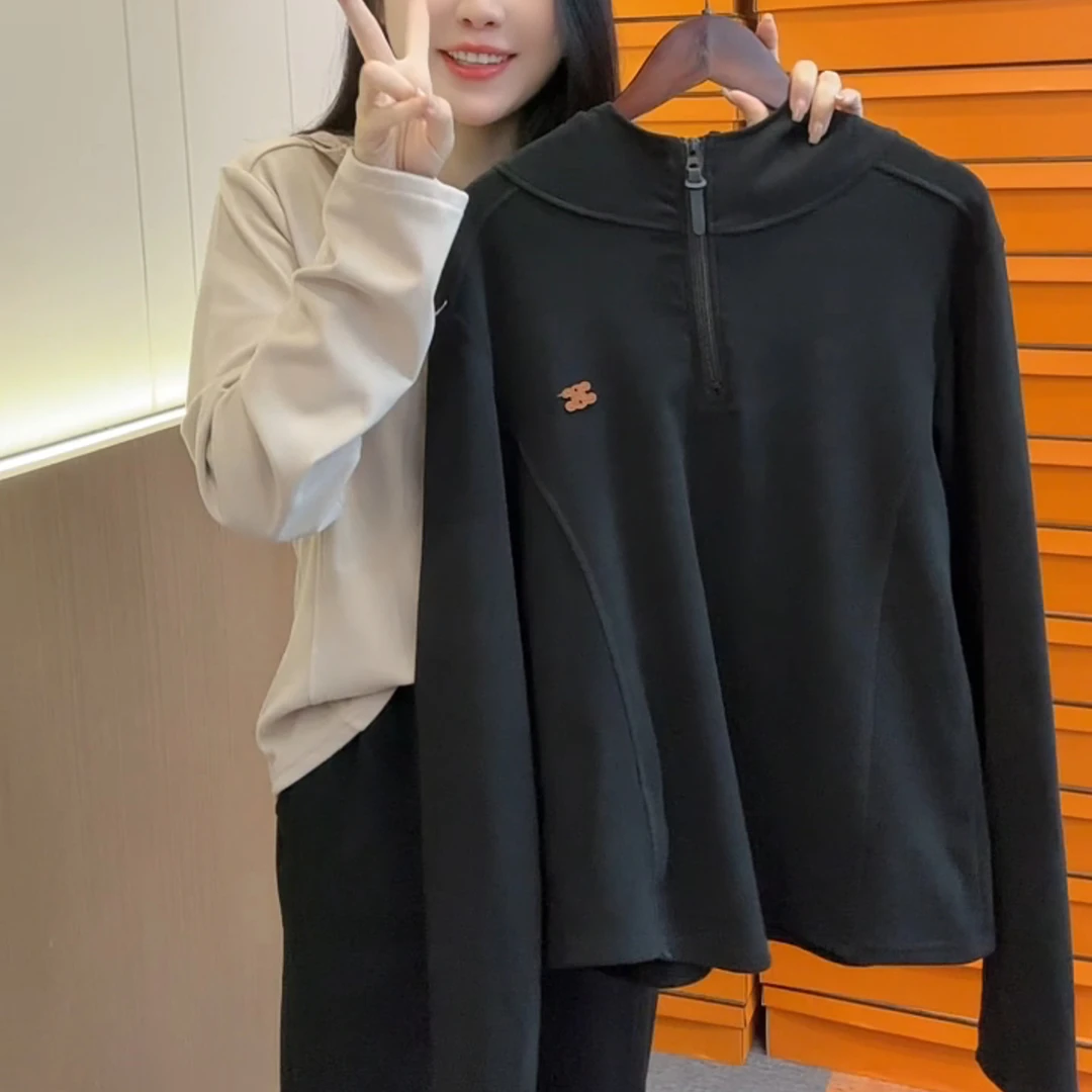 德绒连帽卫衣女2025春秋新款时尚洋气半拉链百搭长袖气质显瘦上衣
