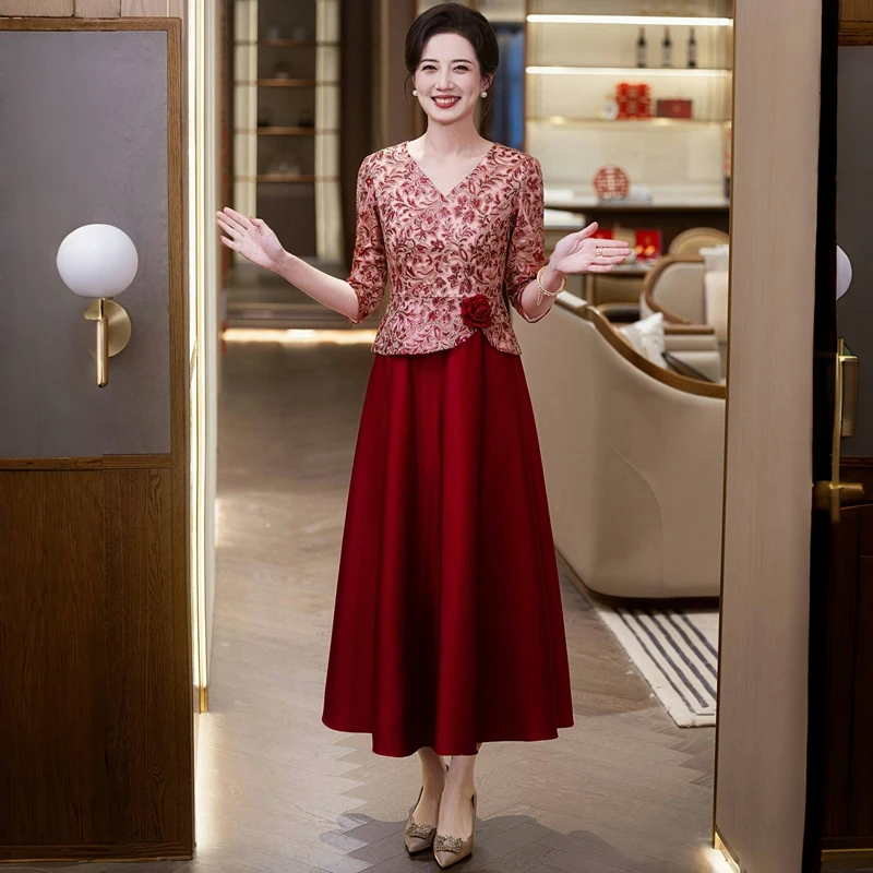 十一婚礼喜婆婆妈妈装2025新款爆款婚宴结婚礼服显瘦遮肚子连衣裙