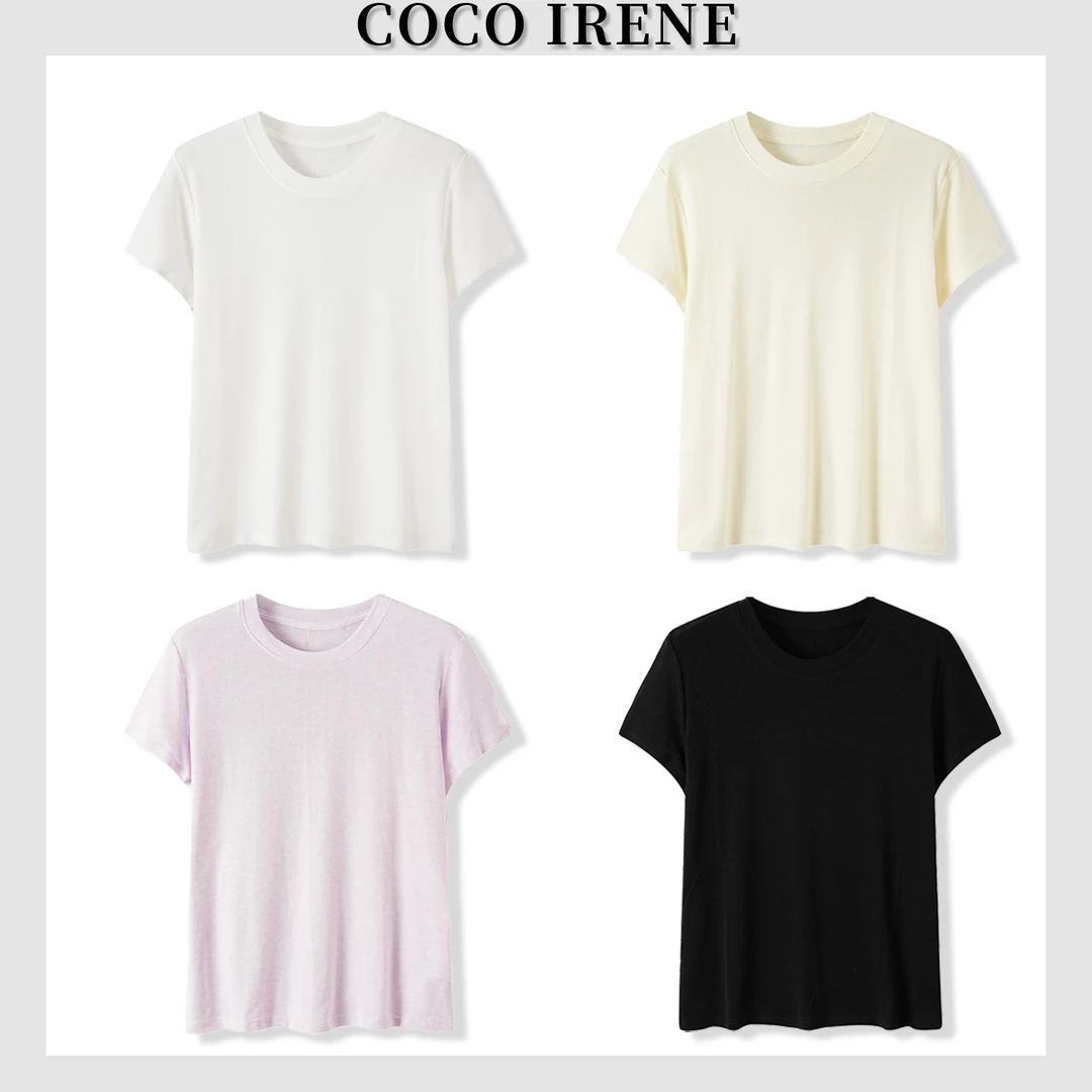 COCO IRENE 【双丝T】蚕丝 混纺吸湿排汗休闲风百搭圆领短袖T恤女