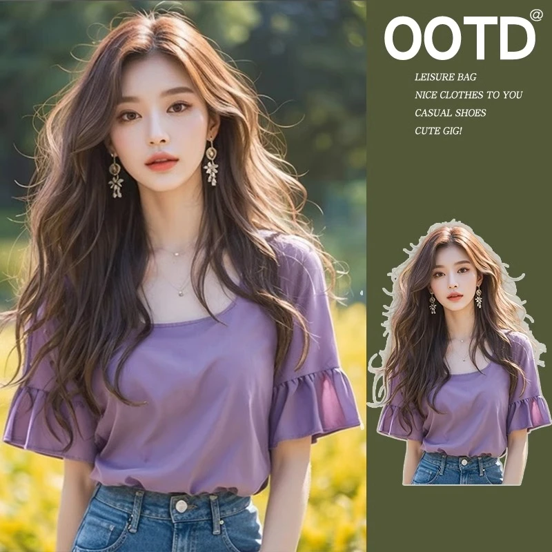 甜辣妹方领短袖雪纺衬衫女设计感高级感小众夏季新款独特锁骨上衣