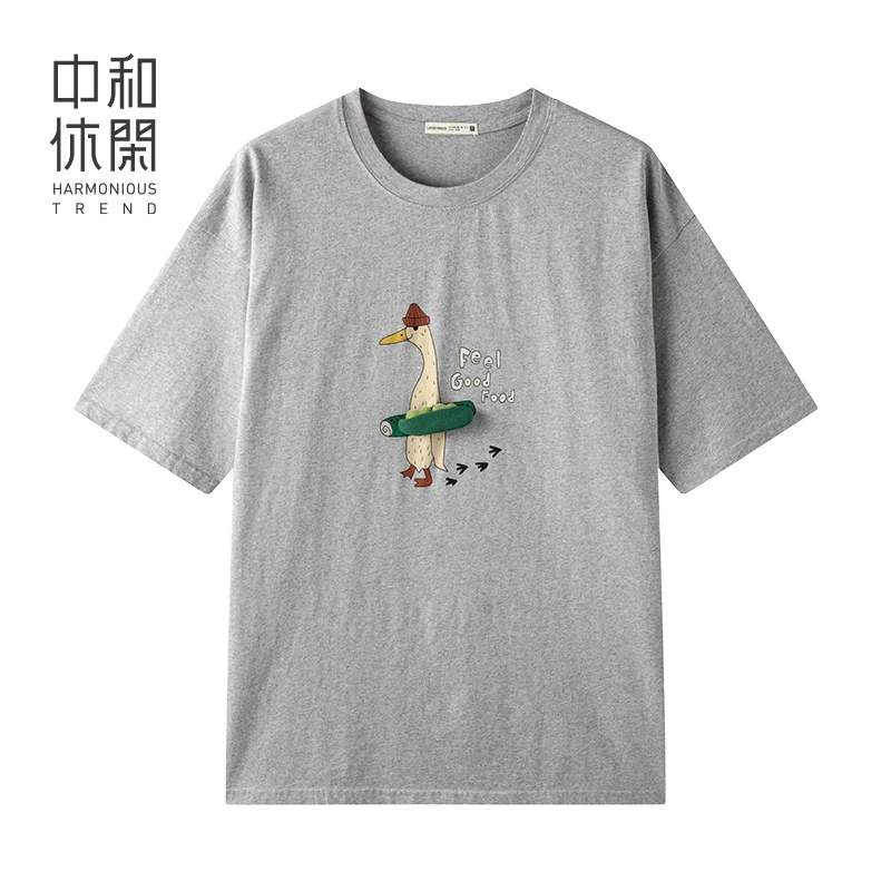 中和休闲小众卡通印花短袖T恤女夏季2025新款宽松韩版遮肉上衣潮