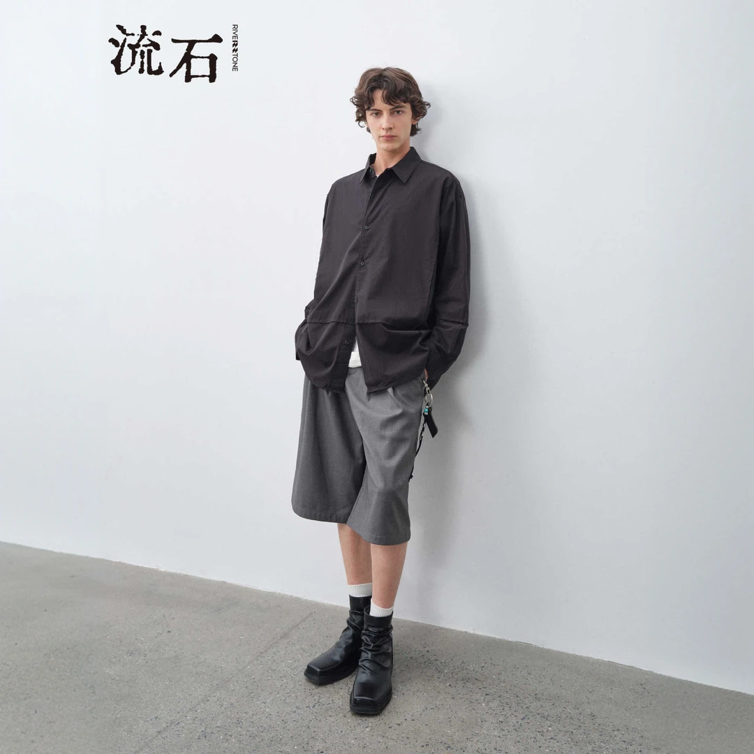 流石男装毛边长袖衬衫2025年秋季新款男士高端时尚经典设计衬衣潮