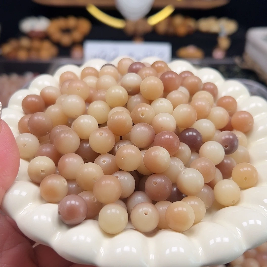 菩提根/象牙果手串微瑕卡12玉化料干枯圆1000颗