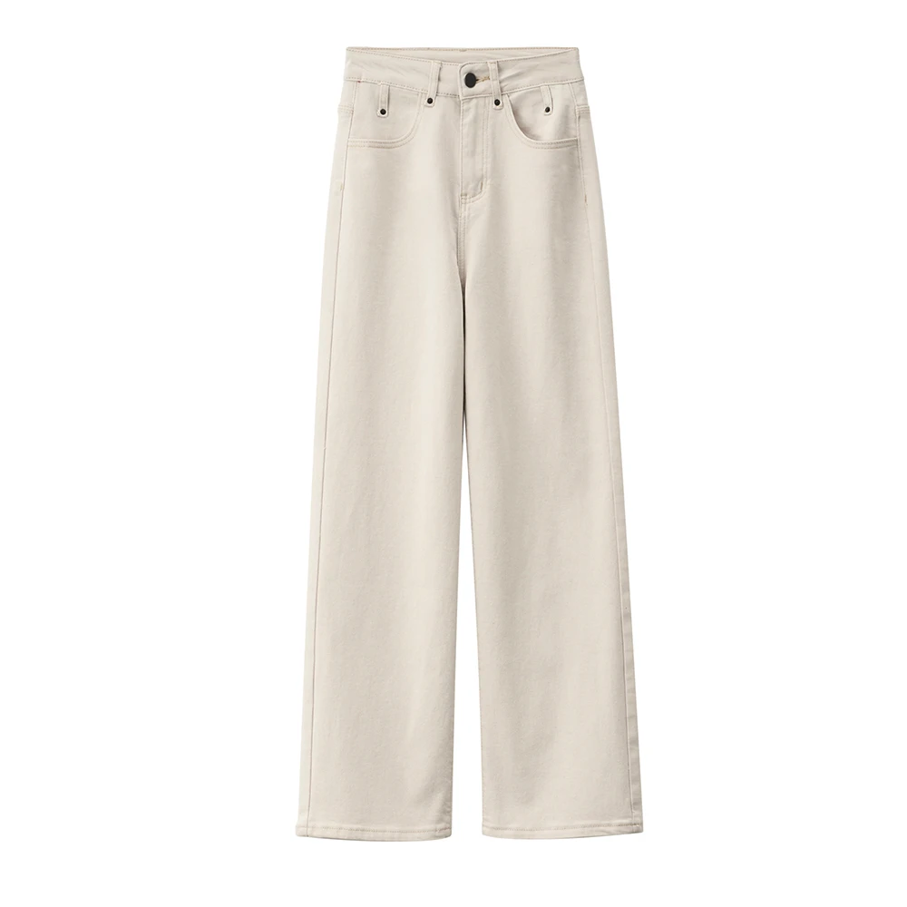 【佰织7002】灰白色高腰窄版阔腿牛仔裤女宽松显瘦加长直筒裤女