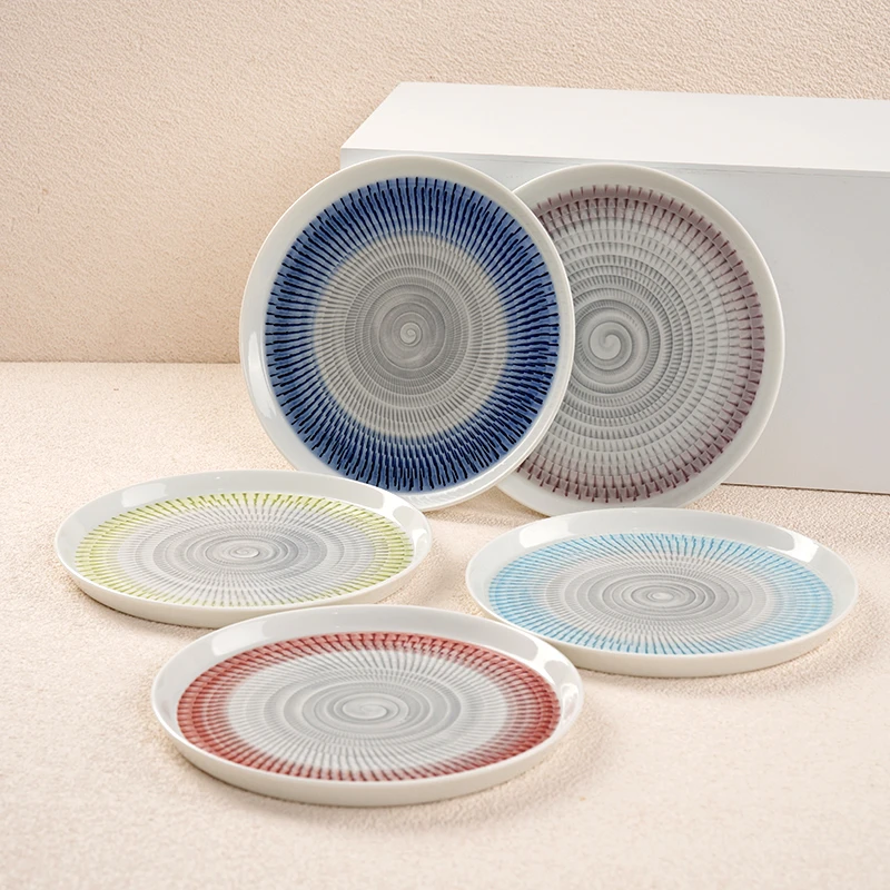 日本原装进口陶瓷色染流し圆形多色平盘家用点心盘料理盘