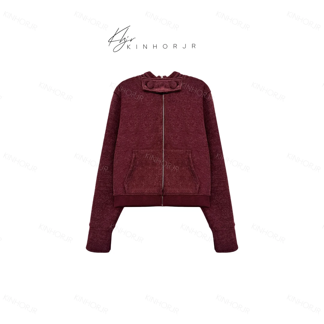 KHJR/腔调混纱 高领设计感连帽INS风短外套时尚25秋冬女款