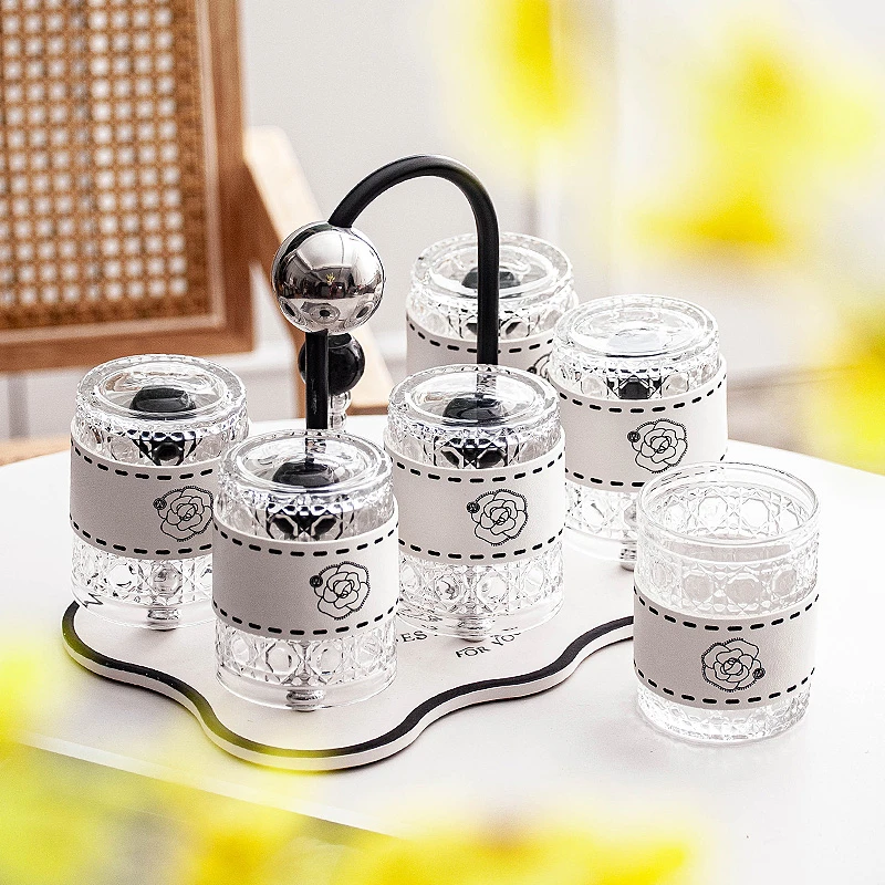 高颜值喝水杯子耐热玻璃杯复古威士忌杯收纳置物杯架家用待客套装