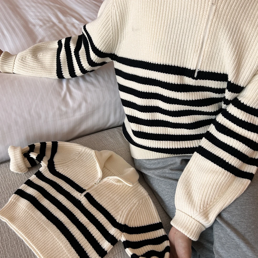 【高领条纹亲子毛衣 小乐妈咪】婴儿上衣服男童宝宝春装秋季洋气H16