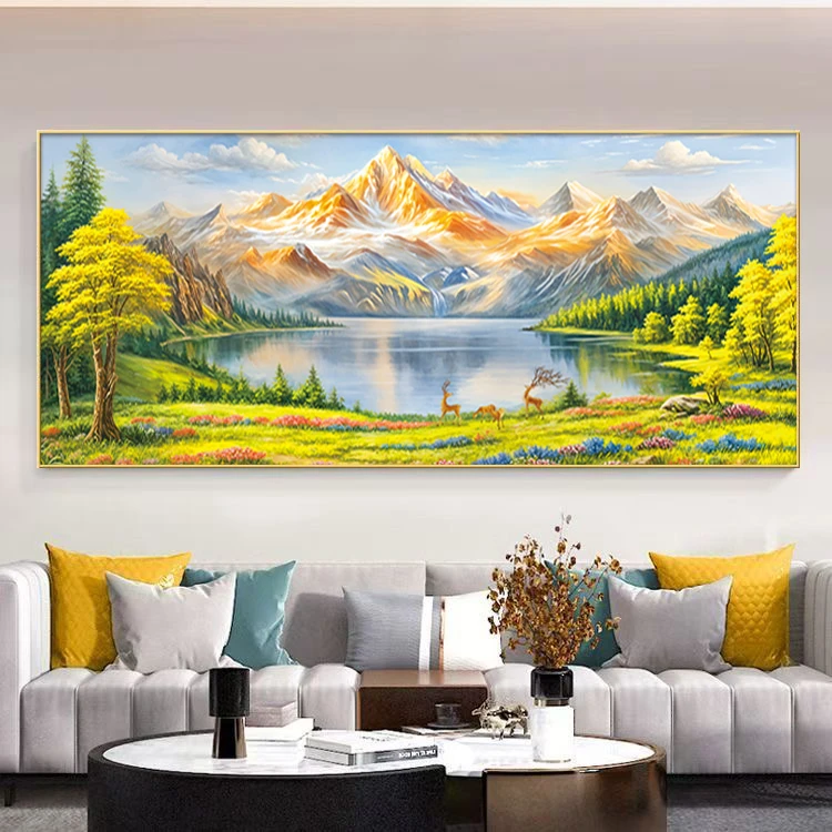 日照金山风景客厅山水画装饰画沙发背景墙挂画聚宝盆山水壁画