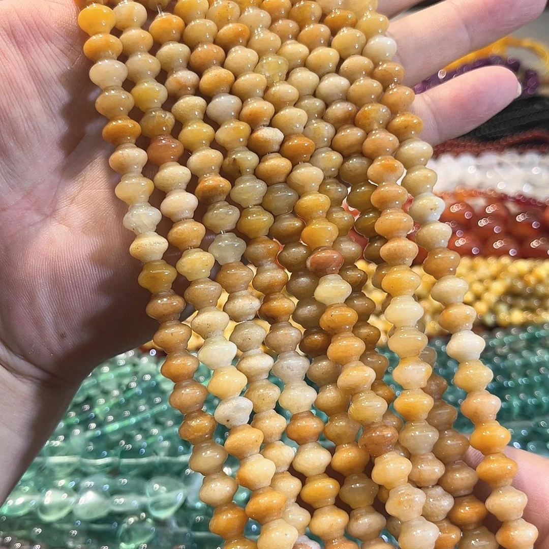 玛瑙/玉髓合金珠宝半成品米黄玉灯笼珠一条10mm