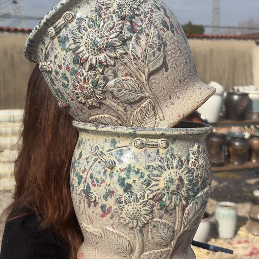 口径20高度20两个旗袍太阳花