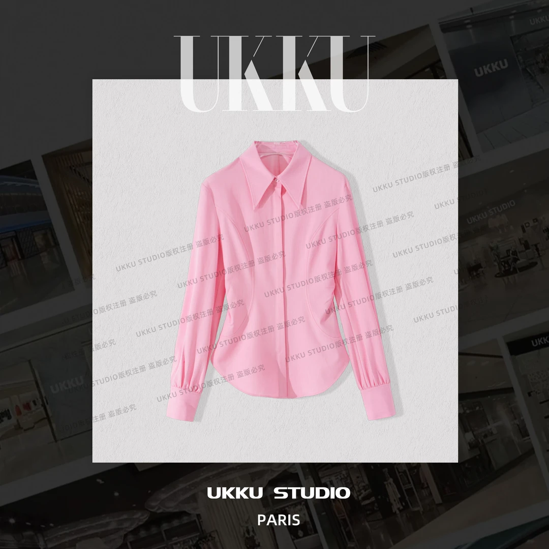 ZJ【UKKUSTUDIO】小众休闲时尚气质设计师长袖衬衫514829