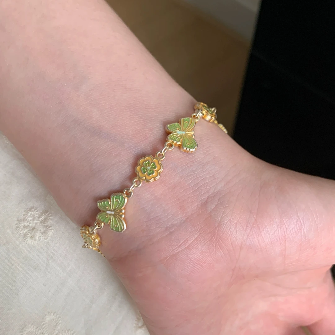 足银珐琅手链 「浅草蝶花」新款国风新中式珐琅彩足银999.9蝴蝶手链