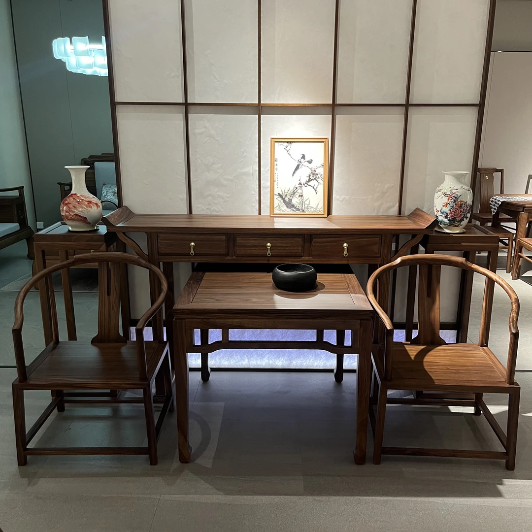 【黑胡桃木】木质中堂工艺原木框架结构新中式移动油漆工艺条案拼接