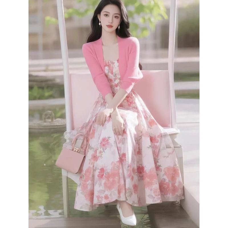 春季穿搭一整套气质名媛高端女神范轻奢高级感小香风粉色开衫套装