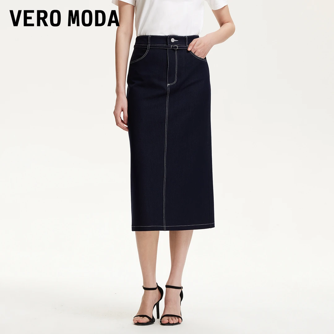 Vero Moda半身裙女春游出行腰带设计后身开叉直筒裙325137016