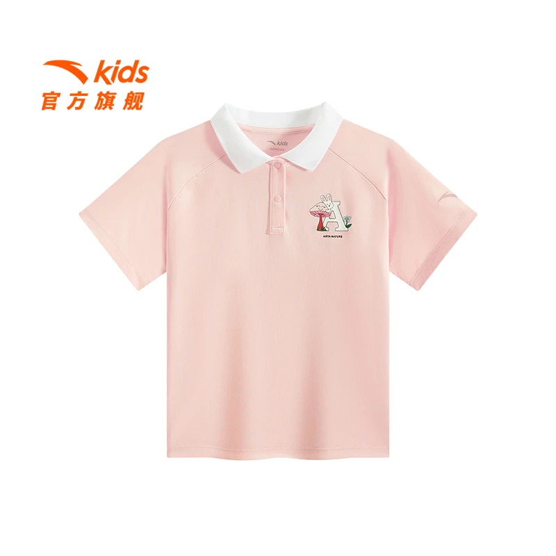 安踏儿童女大童短袖POLO衫夏季新款透气舒适中大童休闲短T潮