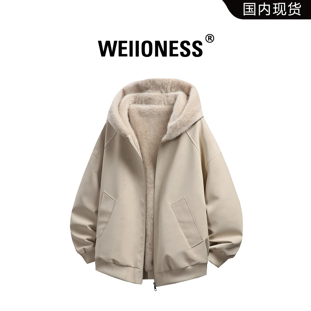 WEIIONESS连帽轻奢皮棉衣男秋冬防风保暖休闲外套座山雕时尚男装