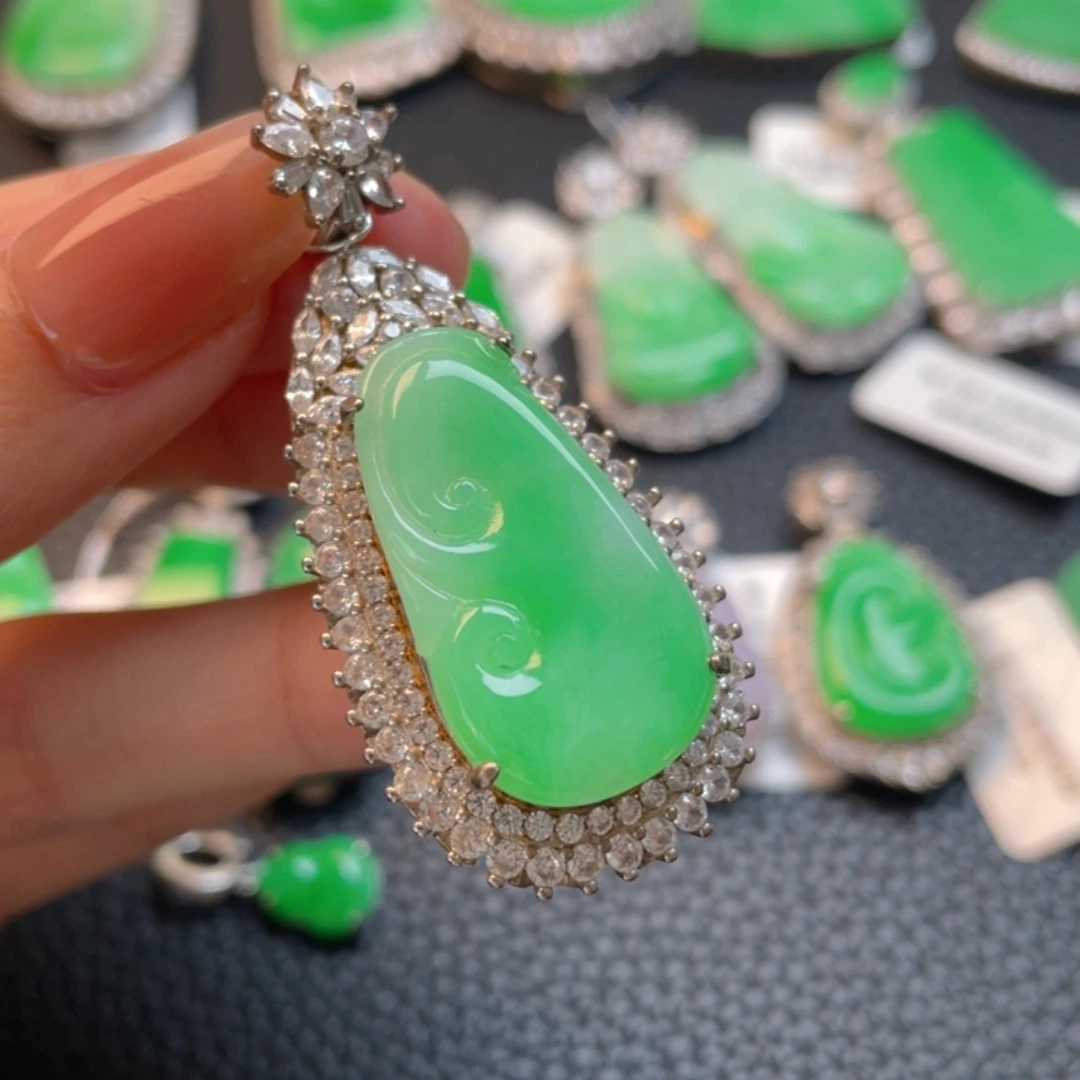 翡翠银S925镶嵌吊坠(不含链)