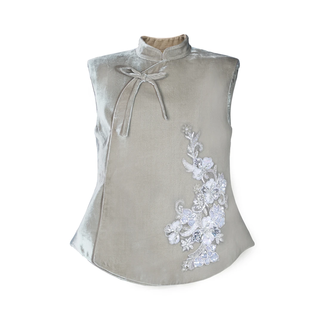 【折扣号专属】杨君JUNYANG 水波月影中式立领马甲气质时尚