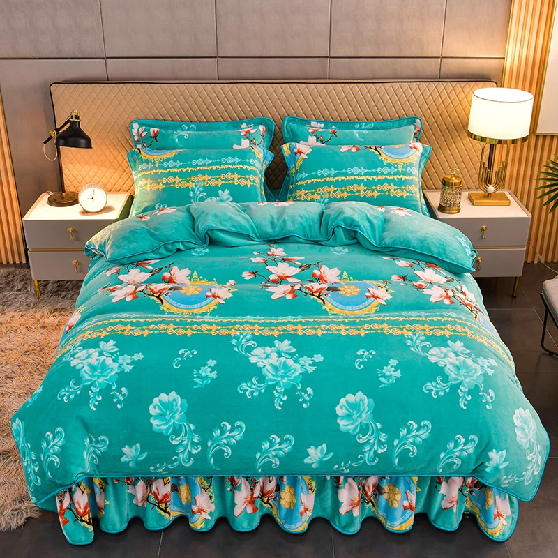 2025新款牛奶绒四件套秋冬加厚保暖被罩被套床裙床上用品防静电