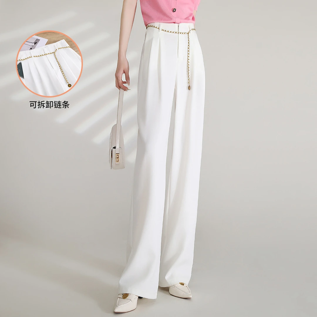 【商场同款新品】白鹿语春时尚气质捏褶腰链阔腿长裤休闲裤BY30691