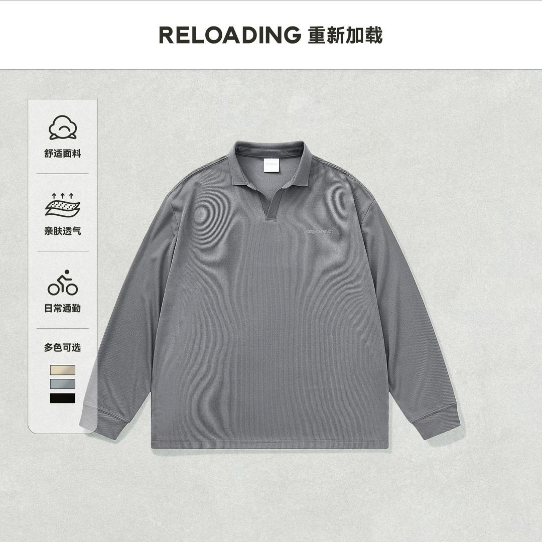 Reloading重新加载 海鸥领竖条纹商务休闲百搭早秋长袖Polo衫