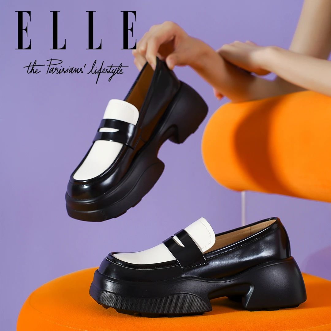 明星同款ELLE女鞋奶油学院风JK制服鞋小皮鞋小个子增高厚底乐福鞋